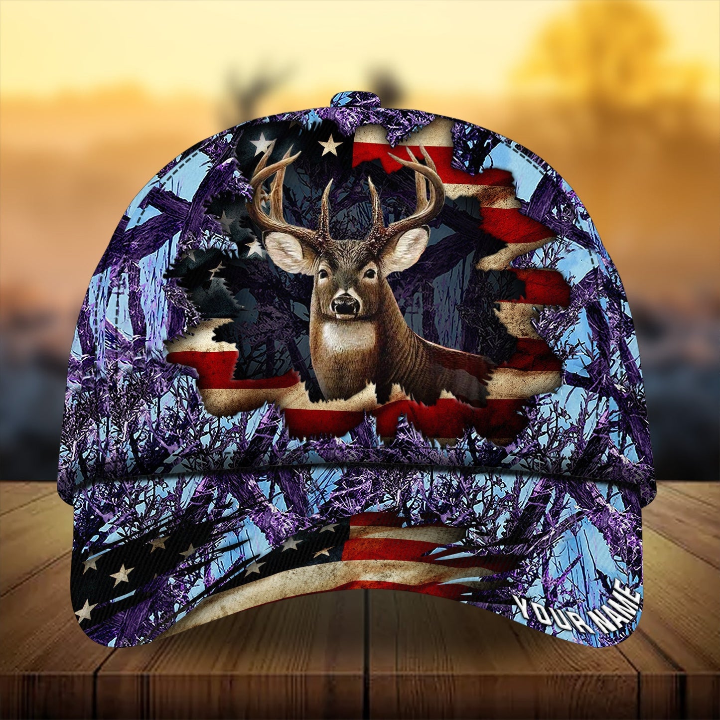 Premium Dark Old Flag Deer Hunting Personalized – Classic Cap