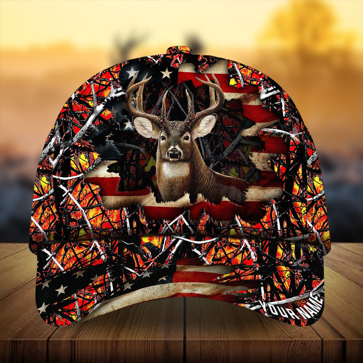 Premium Dark Old Flag Deer Hunting Personalized – Classic Cap