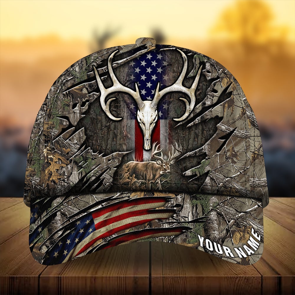 Cracked Flag Skull Deer Hunting Personalized – Classic Cap