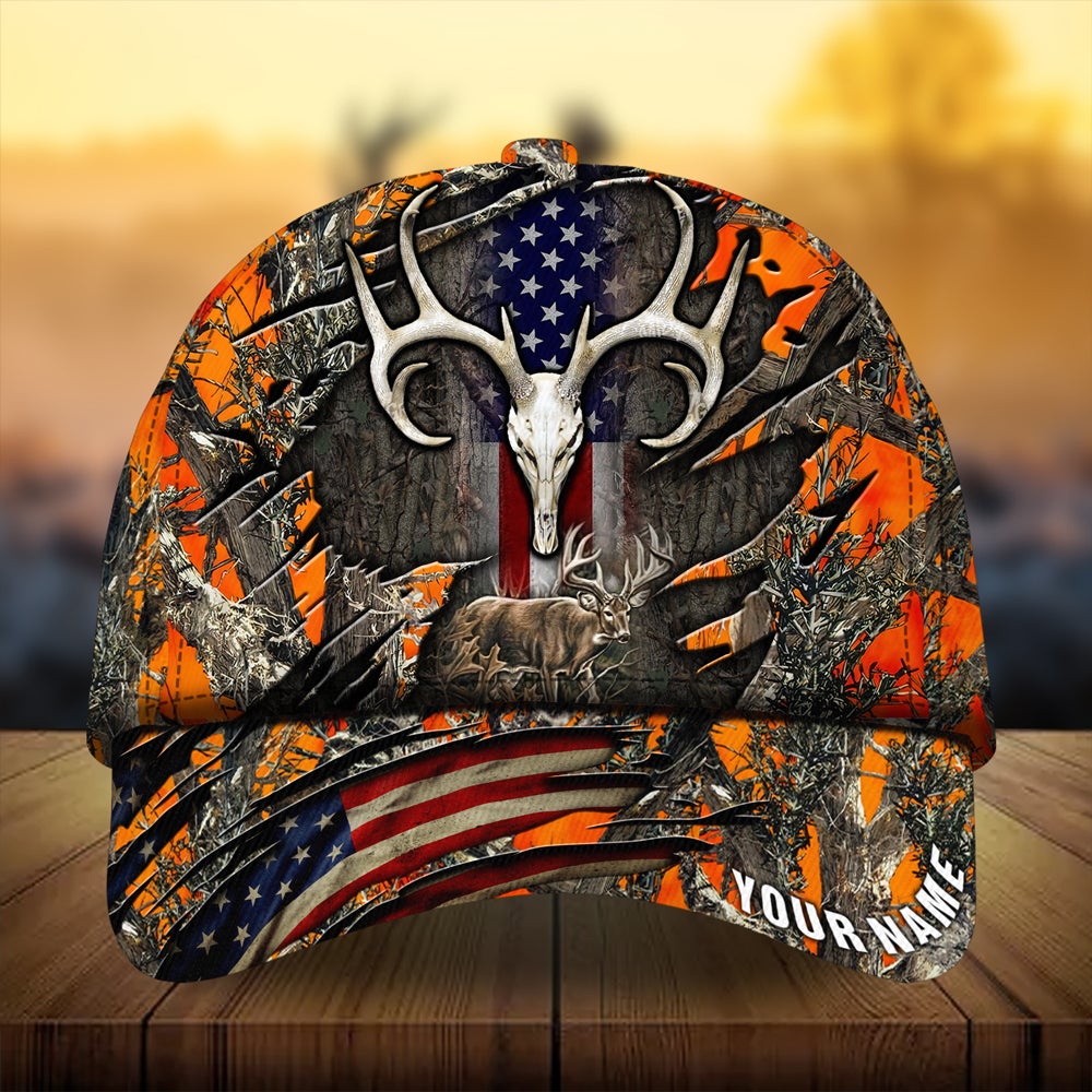 Cracked Flag Skull Deer Hunting Personalized – Classic Cap