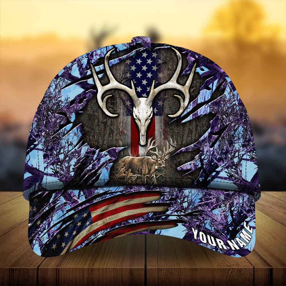 Cracked Flag Skull Deer Hunting Personalized – Classic Cap