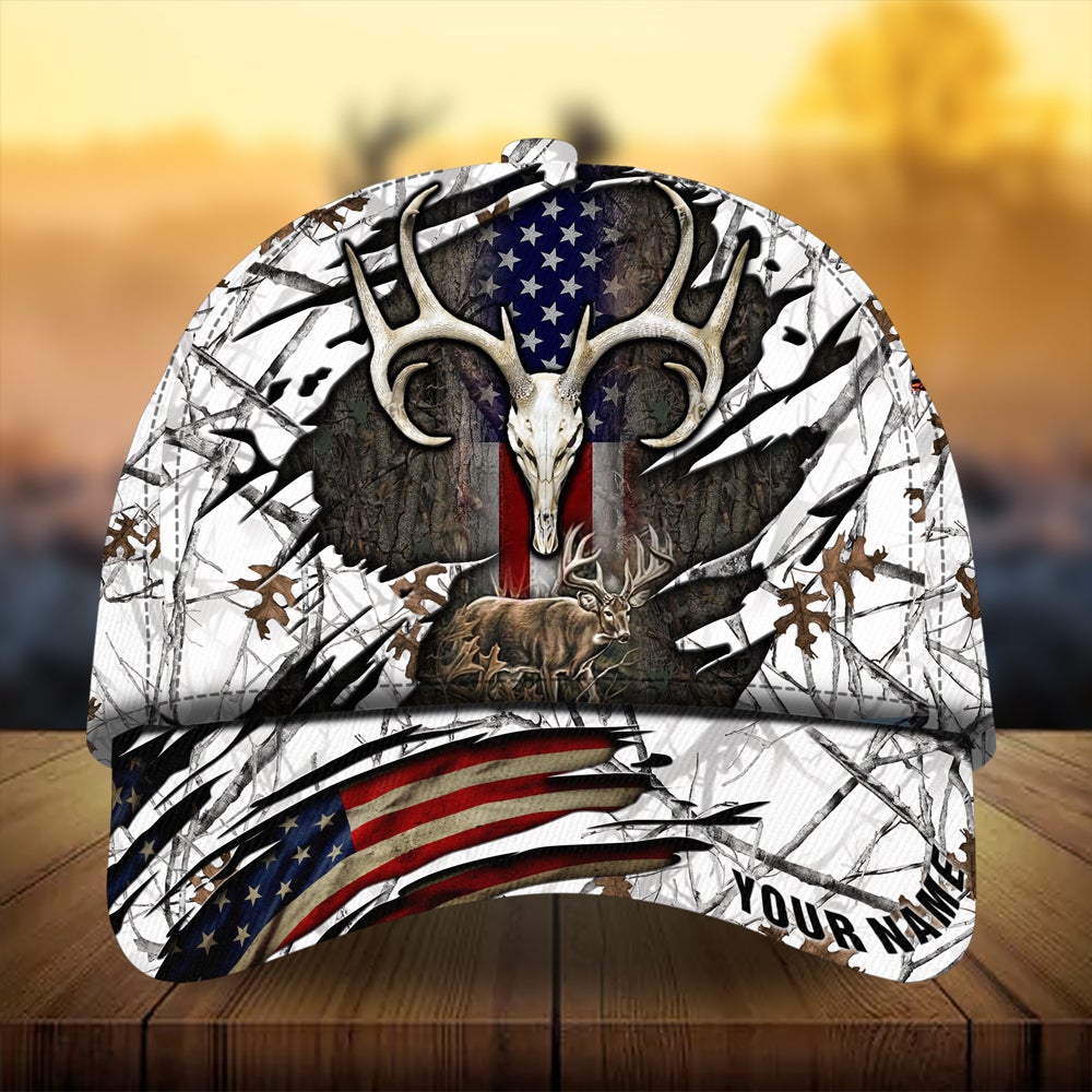 Cracked Flag Skull Deer Hunting Personalized – Classic Cap