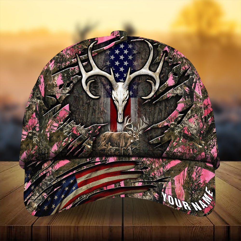 Cracked Flag Skull Deer Hunting Personalized – Classic Cap