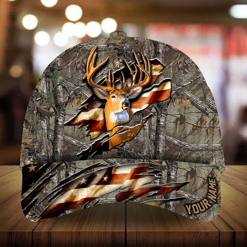 Eternity Cracked Flag Deer Hunting Personalized – Classic Cap
