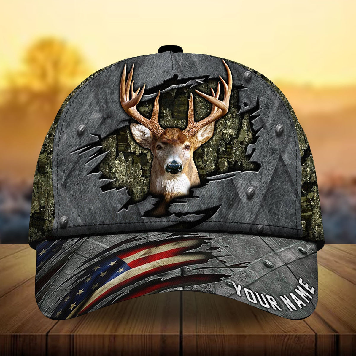 Premium American Flag Deer Hunting Personalized – Classic Cap