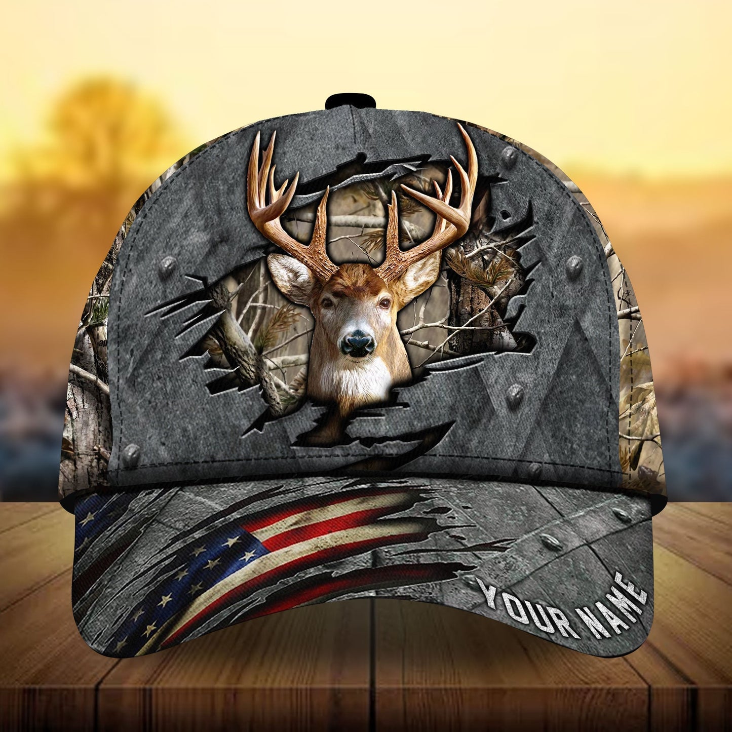 Premium American Flag Deer Hunting Personalized – Classic Cap