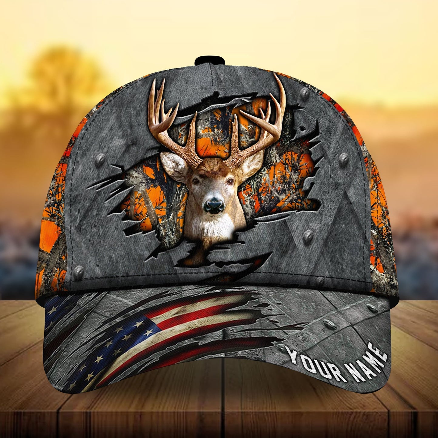 Premium American Flag Deer Hunting Personalized – Classic Cap