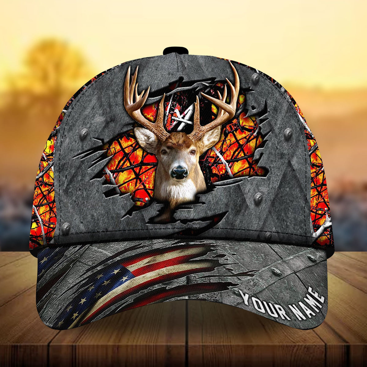 Premium American Flag Deer Hunting Personalized – Classic Cap