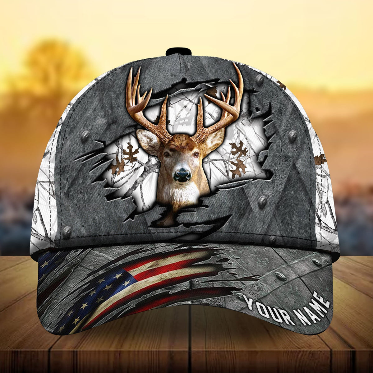 Premium American Flag Deer Hunting Personalized – Classic Cap