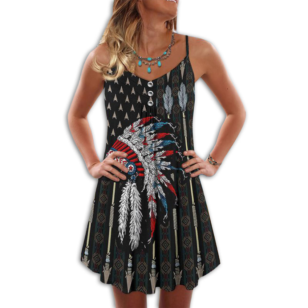 Native America Cool Summer Vibes – Women's Summer Sleeveless V-Neck Camisole Dress
