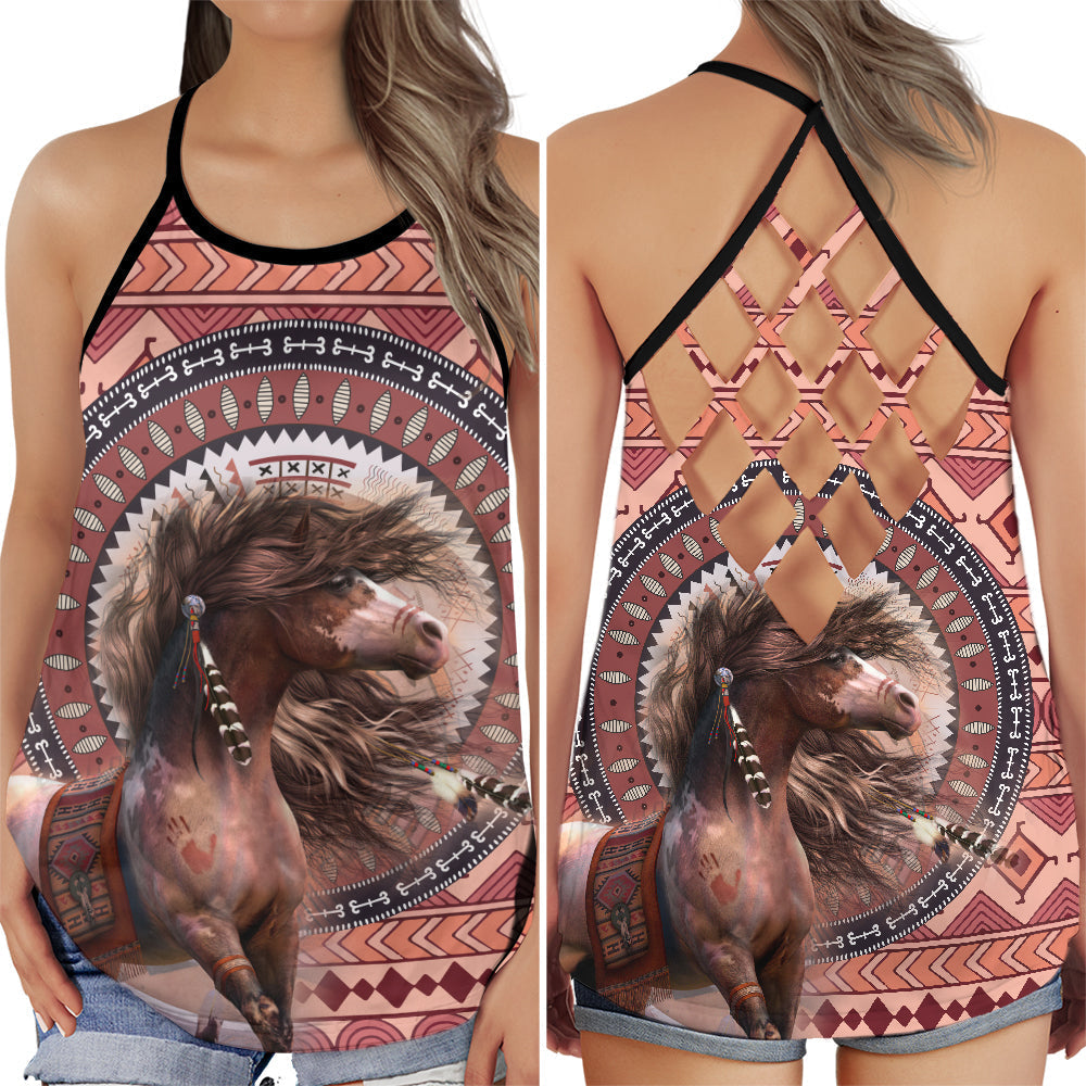 Native American Girl Horse Spirit Nature Art Style - Hollow Tank Top