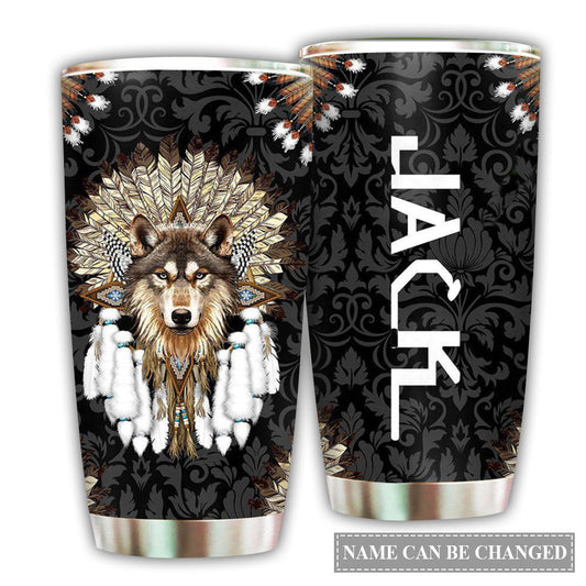 Native American Lover Wolf Black Personalized 20 Oz Tumbler