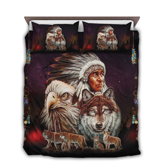 Native American Peace Wolf And Eagle Bedding Cover For Nature Bedroom Decor