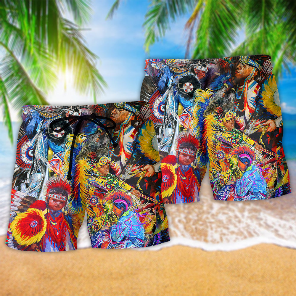 Native Pow Wow Dance Colorful Art – Beach Short