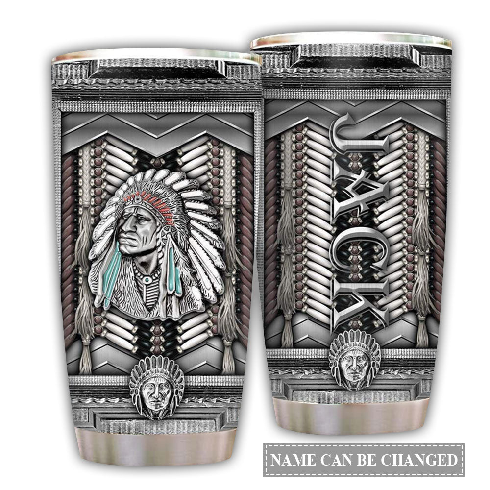 Native American Silver Personalized 20 Oz Tumbler For Coffee Travel And Daily Use