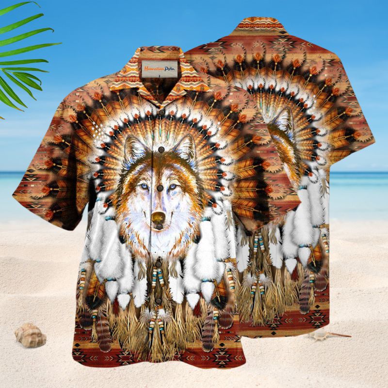 Native American Wolf Feather Style – Hawaiian Shirt