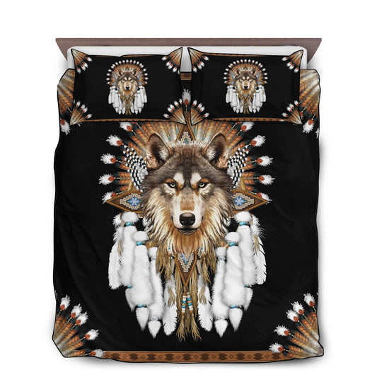 Native American Wolf Bedding Cover For Nature Bedroom Decor