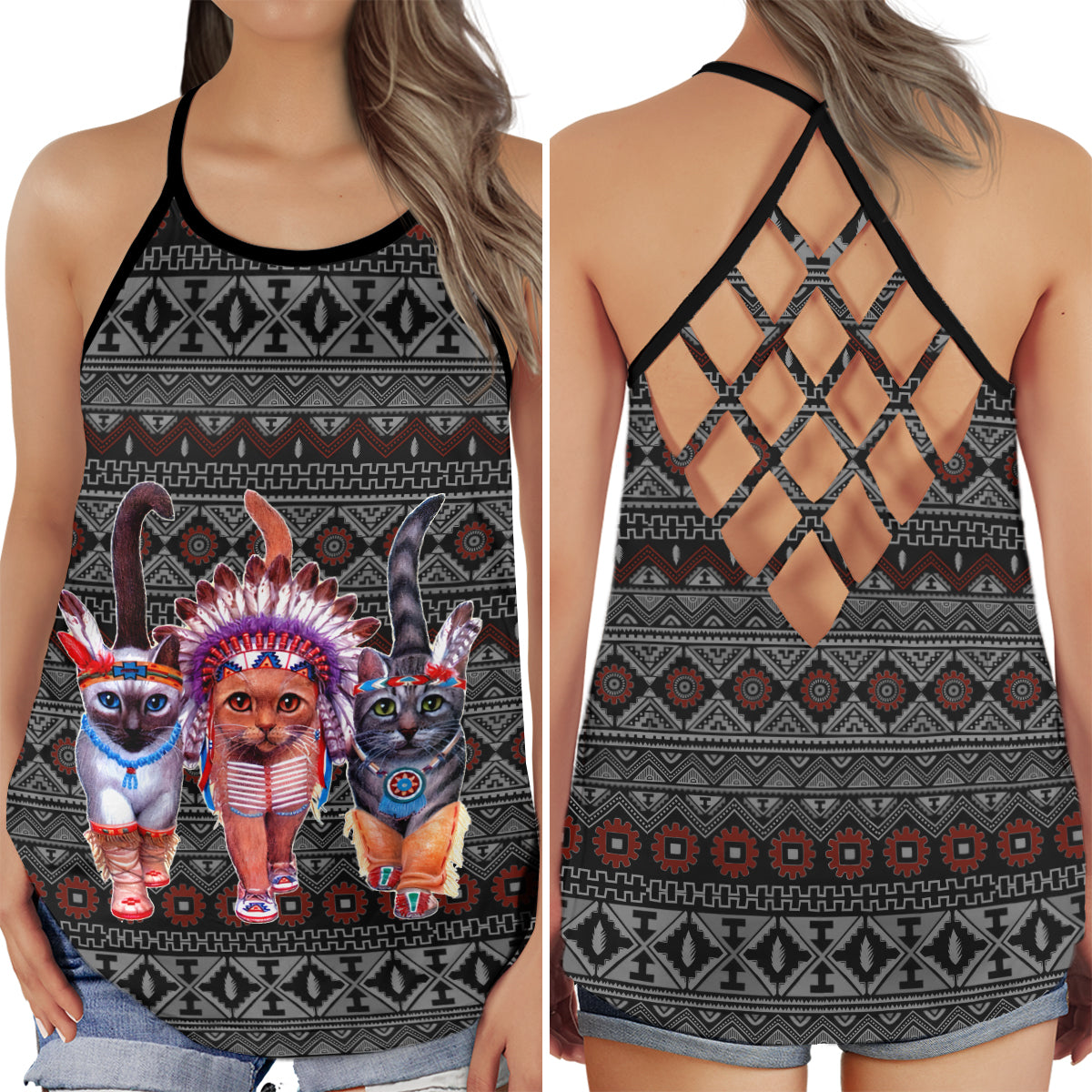Tribal Cat Heritage Spirit - Hollow Tank Top