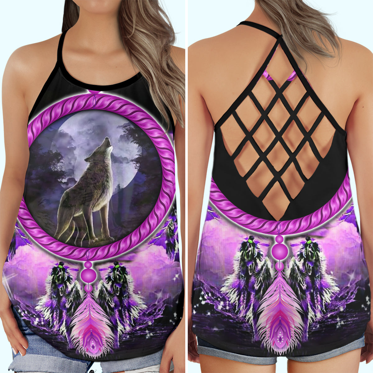 Wolf Purple Peace Spiritual – Hollow Tank Top