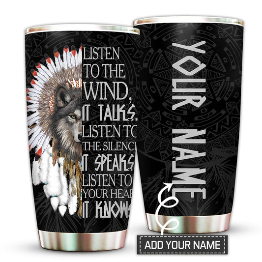 Native American And Black Wolf Still Strong Personalized 20 Oz Tumbler