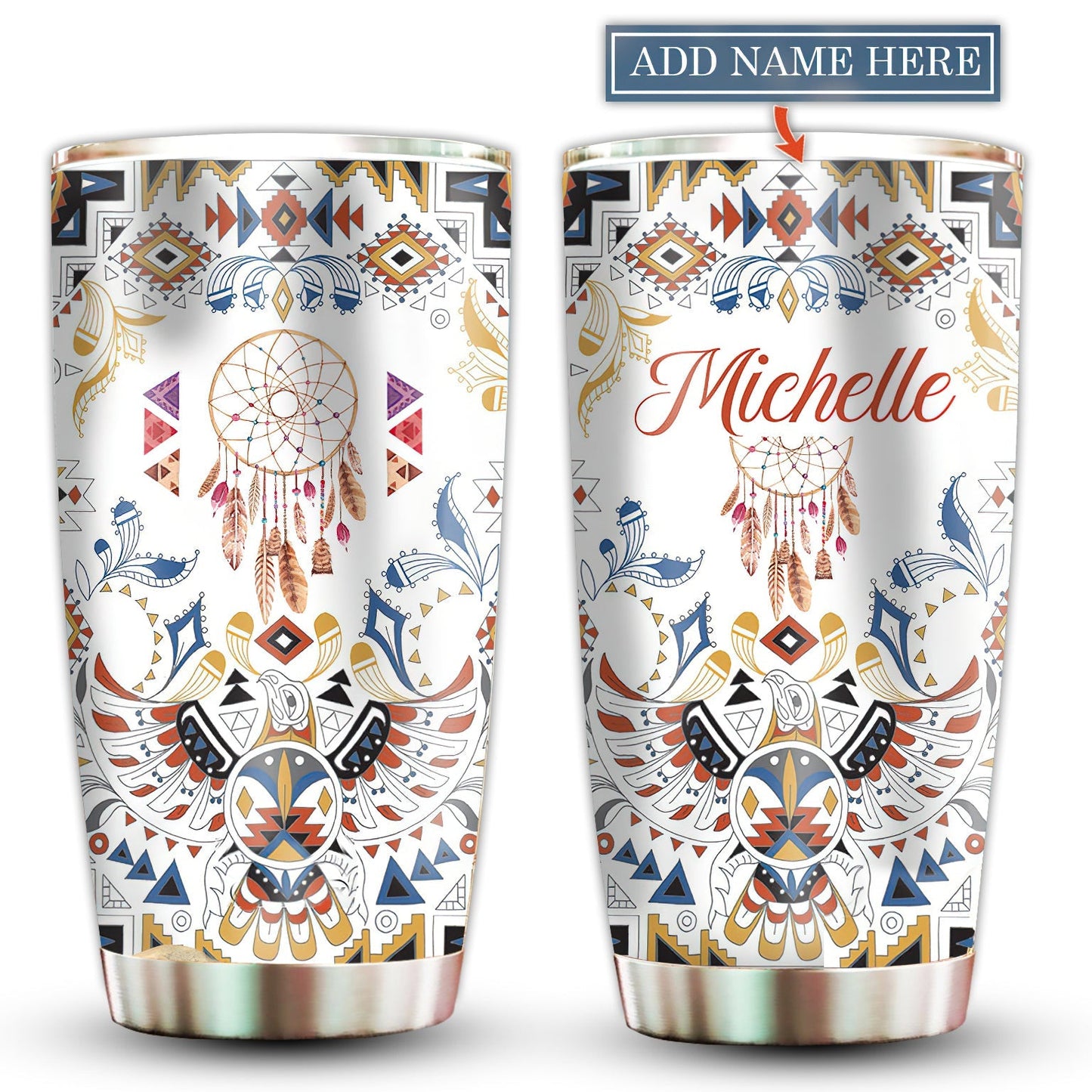 Native And Dreamcatcher Eagle With White Personalized 20 Oz Tumbler