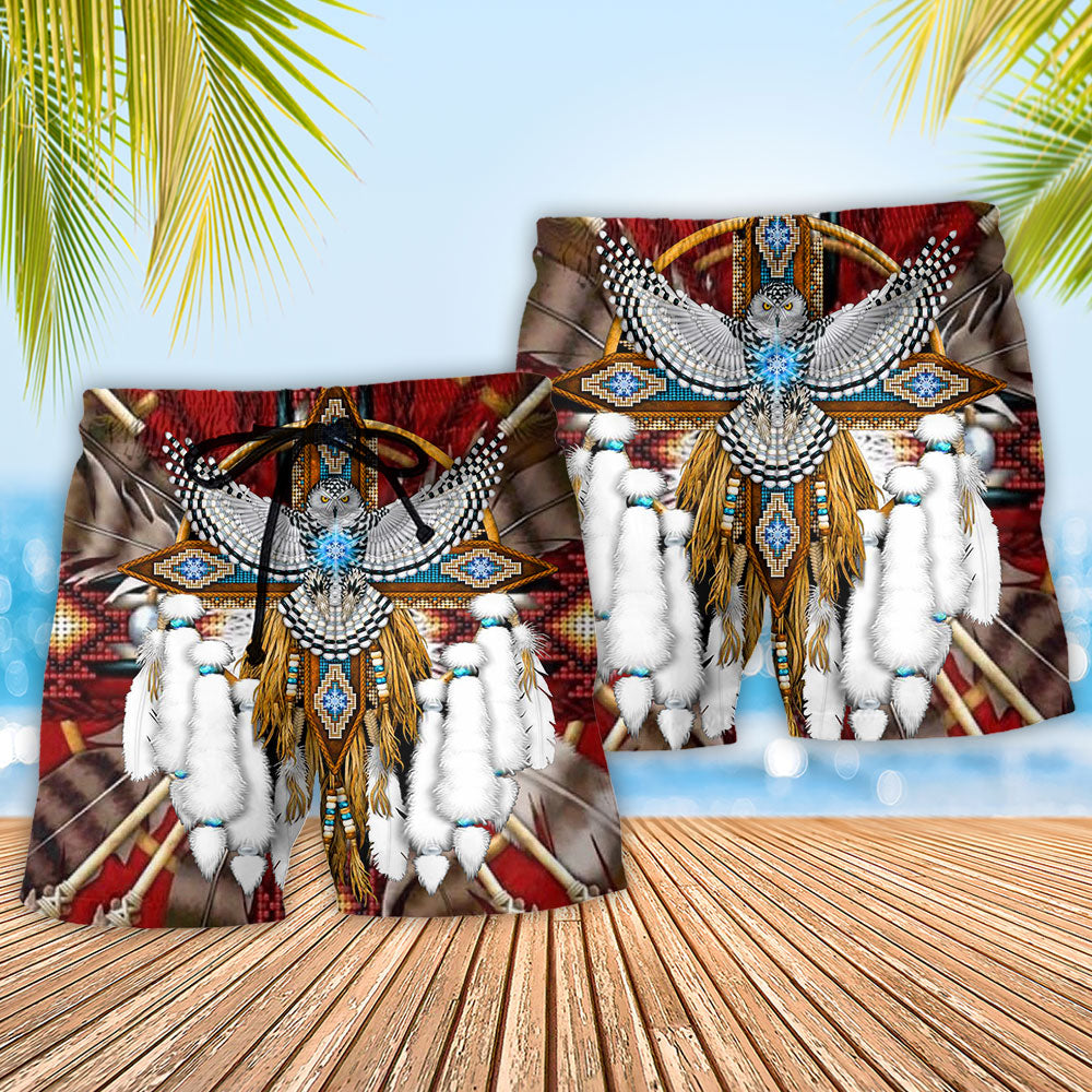 Native Dreamcatcher Owl Feather Sunset – Beach Short