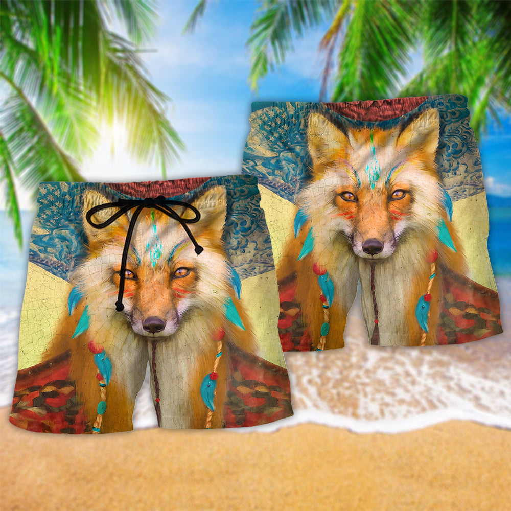 Native Fox Love Peace Nature Art – Beach Short