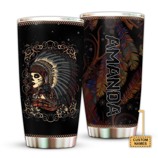 Native Girl And Floral With Dark Personalized 20 Oz Tumbler