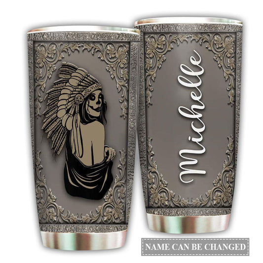 Native Girl Skull Personalized 20 Oz Tumbler For Coffee Travel And Daily Use