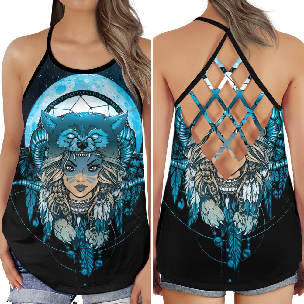 Blue Wolf Dreamcatcher Spirit - Hollow Tank Top