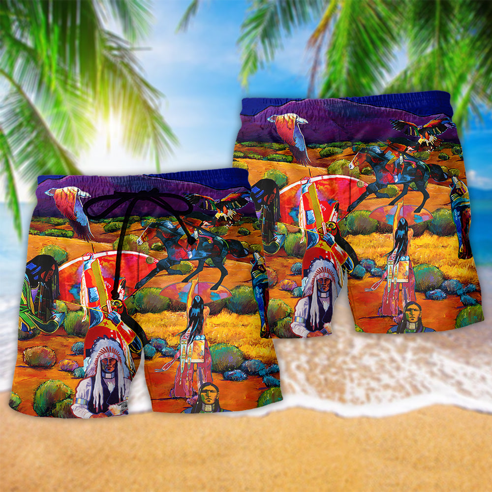 Native Inspired Human Love Red Tone Art – Beach Short