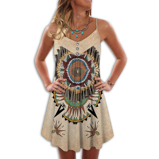 Native Peaceful Vibes Vintage – Women's Summer Sleeveless V-Neck Camisole Dress