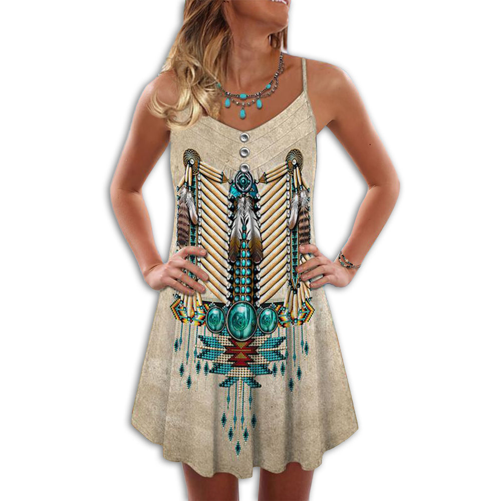 Native Peaceful Vibes Vintage – Women's Summer Sleeveless V-Neck Camisole Dress