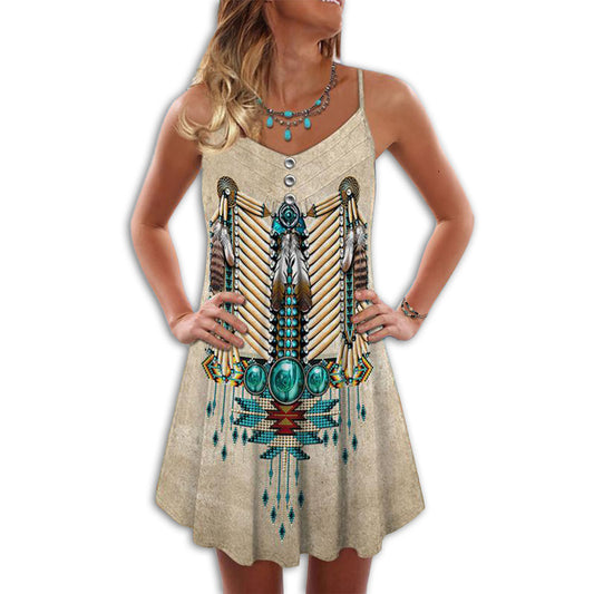 Native Peaceful Vibes Vintage – Women's Summer Sleeveless V-Neck Camisole Dress