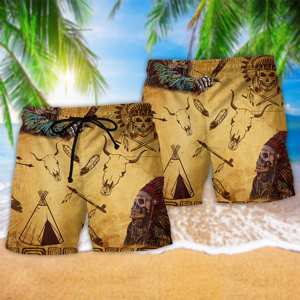 Native Skull Feather Warrior Art – Beach Short