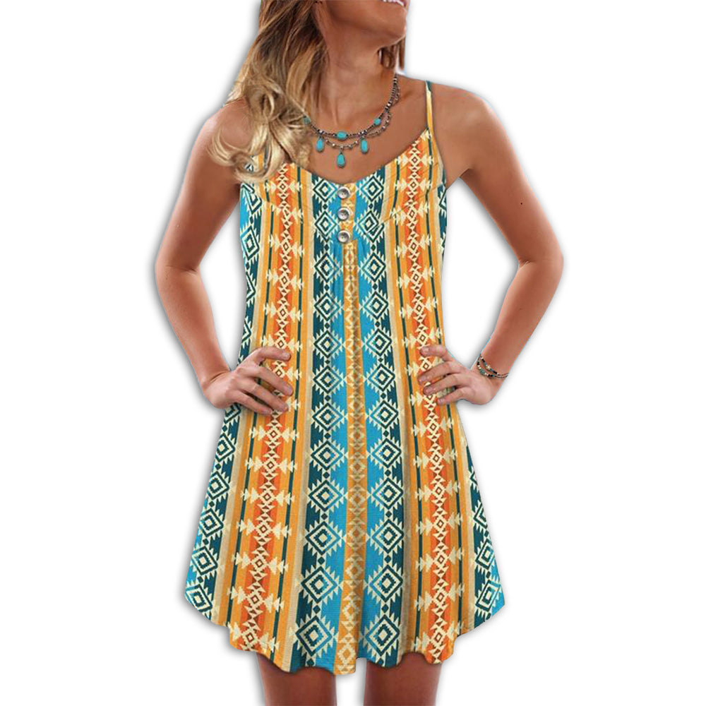 Native Fresh Summer Pattern – Women's Summer Sleeveless V-Neck Camisole Dress
