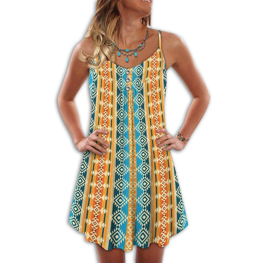 Native Fresh Summer Pattern – Women's Summer Sleeveless V-Neck Camisole Dress
