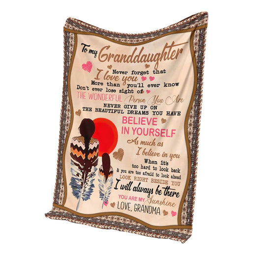 Native To My Granddaughter Native American 50 x 60 Inch Flannel Blanket For Cozy Bedroom And Sofa Decor