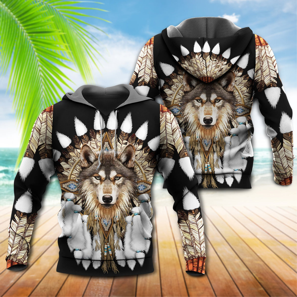 Native Wolf Feather Art Style - 3D Hoodie