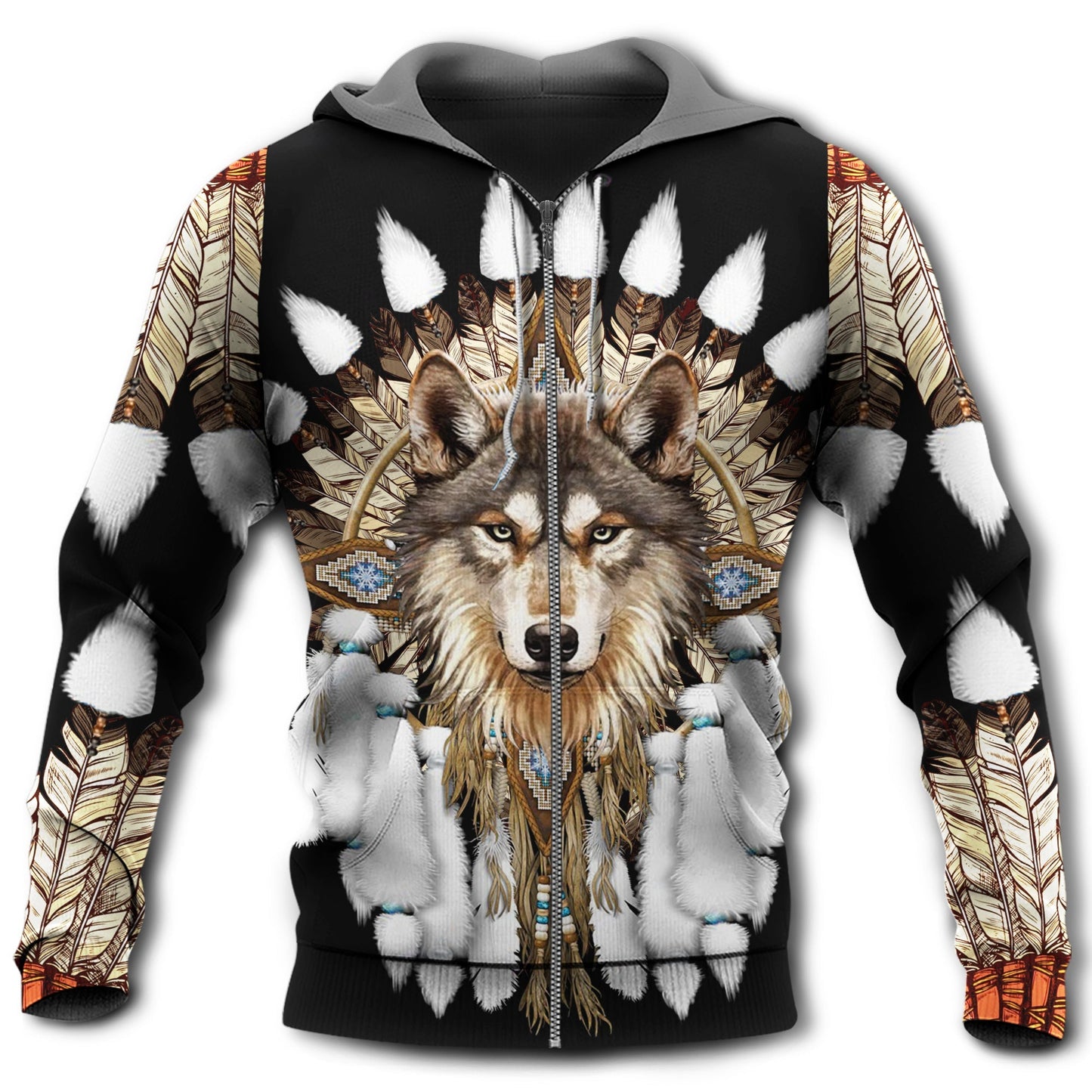 Native Wolf Feather Art Style - 3D Hoodie