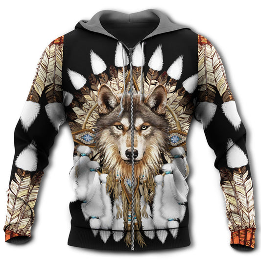 Native Wolf Feather Art Style - 3D Hoodie