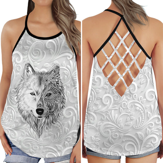 Wolf Black And White Minimal – Hollow Tank Top