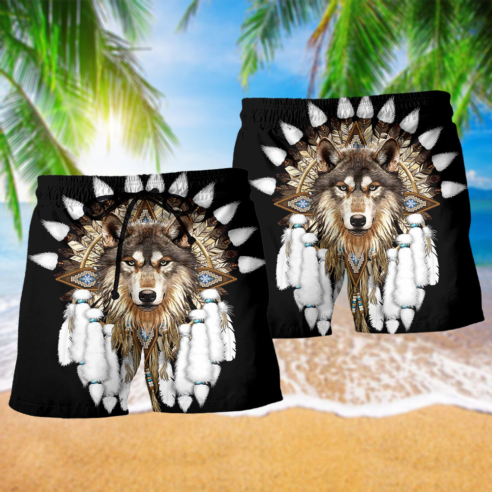 Native Wolf Black Tribal Style – Beach Short