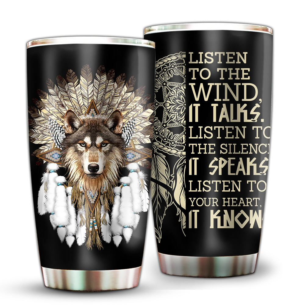 Native Wolf Wisdom 20 Oz Tumbler For Coffee Travel And Daily Use
