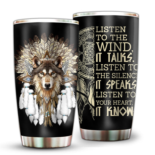 Native Wolf Wisdom 20 Oz Tumbler For Coffee Travel And Daily Use