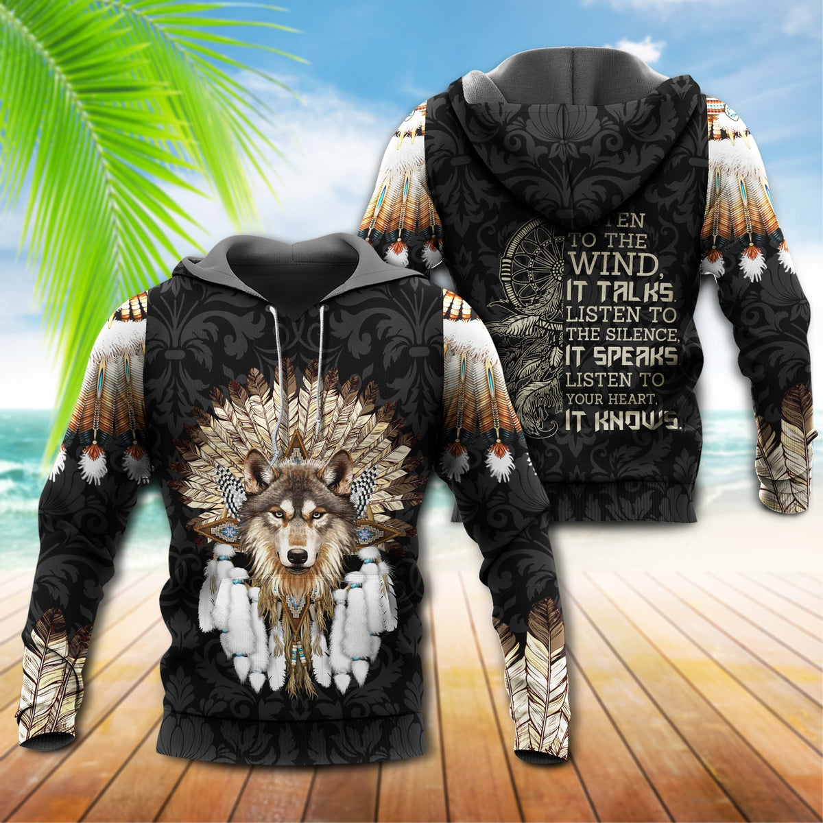 Native Wolf Listen To Wind Style - 3D Hoodie