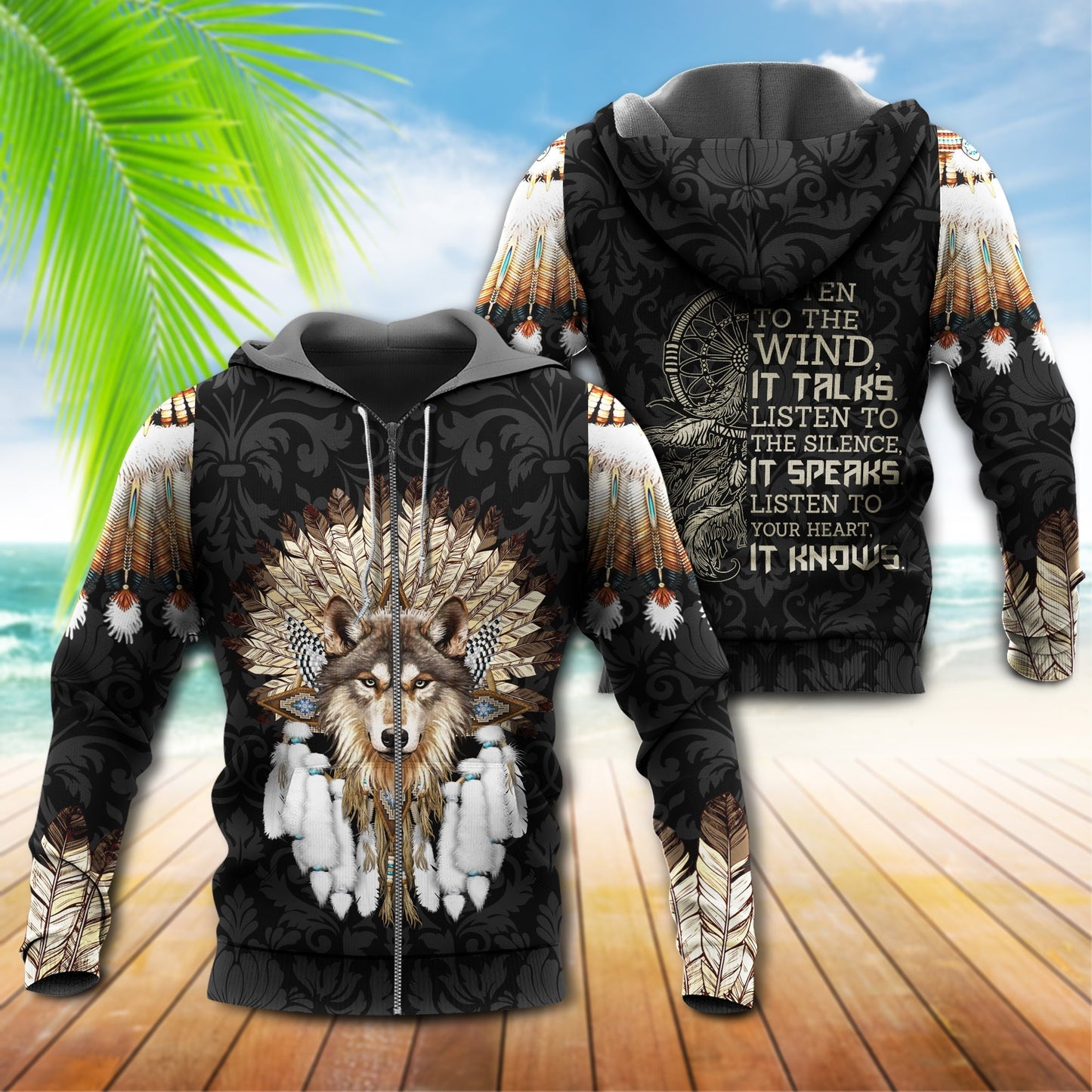 Native Wolf Listen To Wind Style - 3D Hoodie