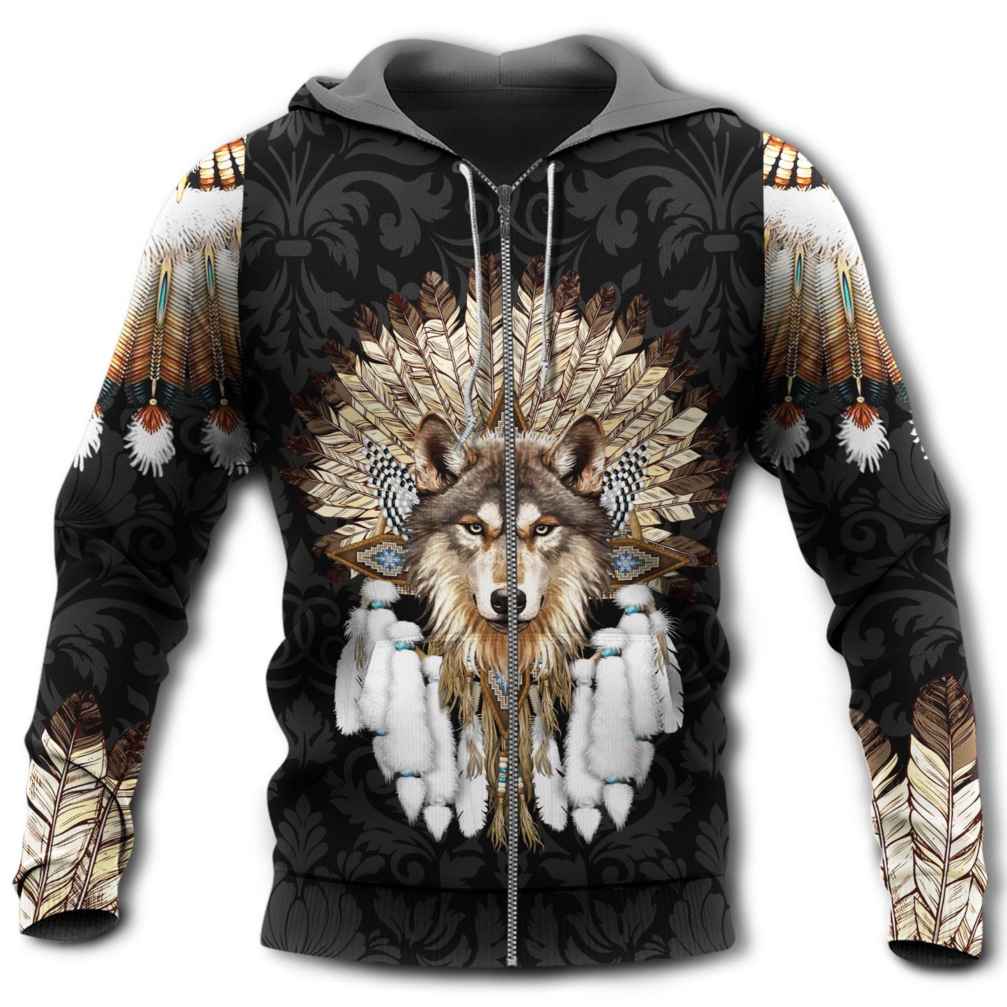 Native Wolf Listen To Wind Style - 3D Hoodie