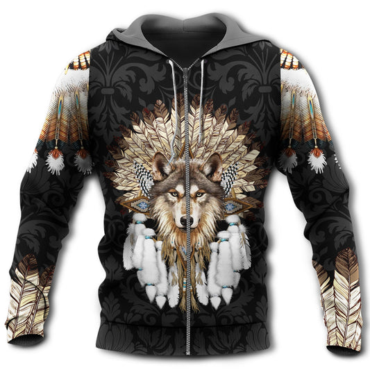Native Wolf Listen To Wind Style - 3D Hoodie