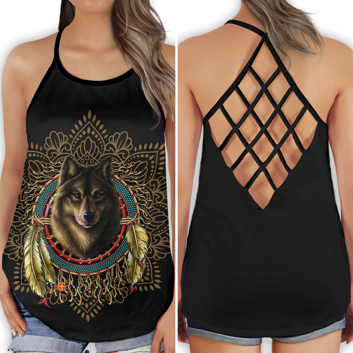 Wolf Dreamcatcher Dark Spirit - Hollow Tank Top